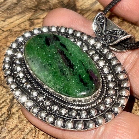 Ruby Zoisite Pendant 1 7/8”x2” - Picture 4 of 10